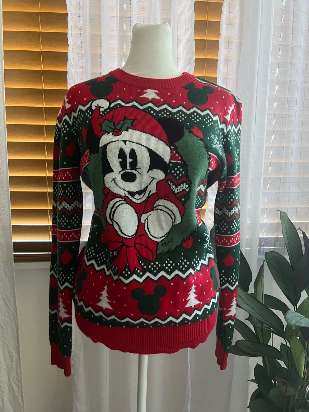 Red & Green Holiday Mickey Sweater - Women's Christmas Knit